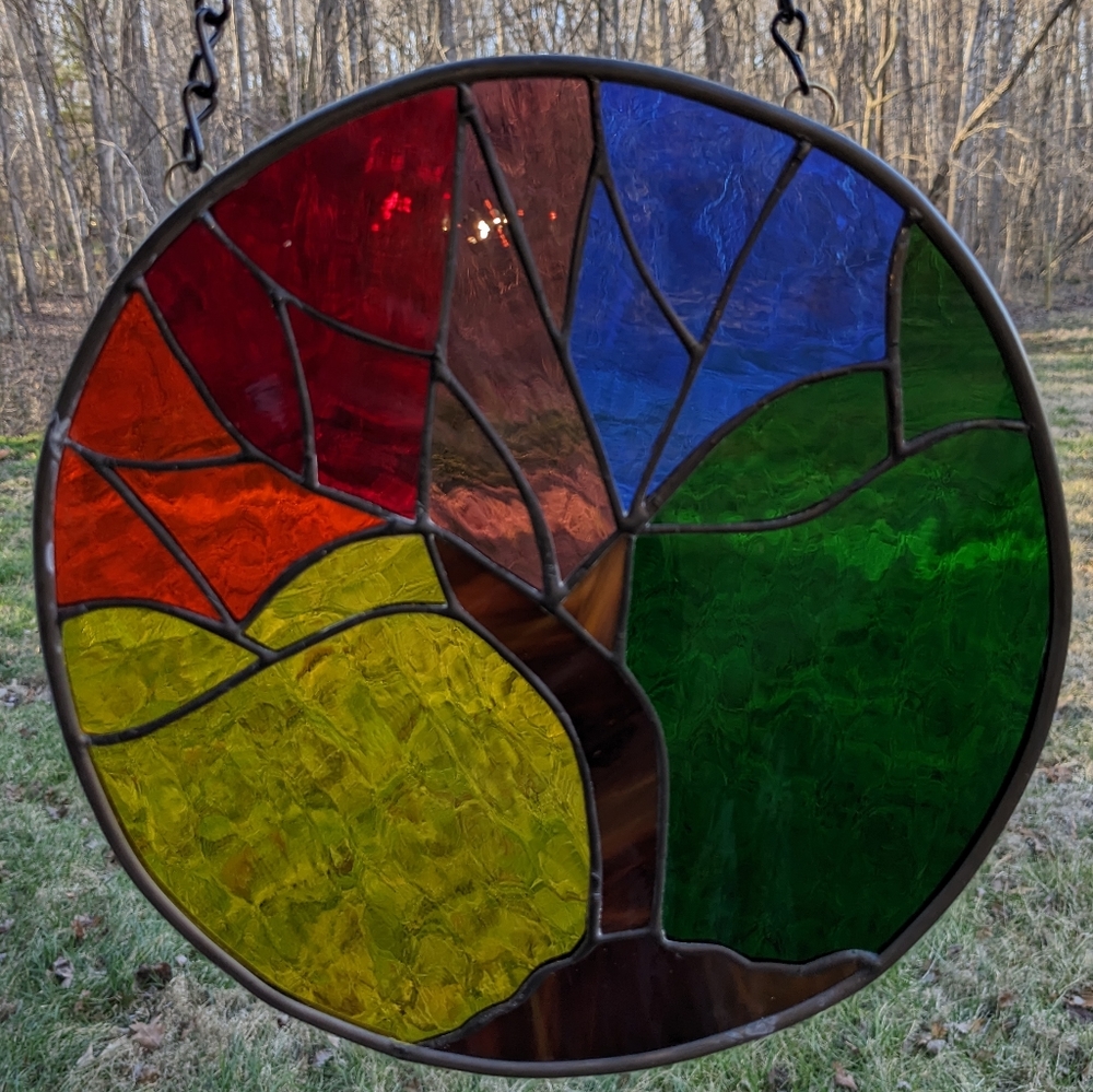 LARGE TREE OF LIFE COLORFUL STAINED GLASS